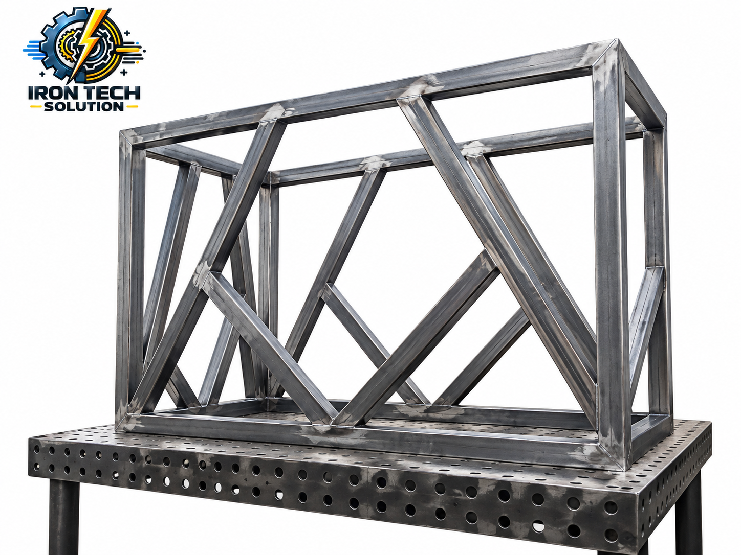 Estructura de acero soldada sobre mesa industrial de Iron Tech Solution
